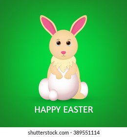 Easter bunny. Rabbit with egg. Happy easter background. Vector bunny. Easter day illustration. Easter bunny standing with eggs.