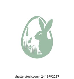 Easter bunny. Rabbit and egg. Easter illustration in simple style for Easter cards, banners, greetings and other projects.