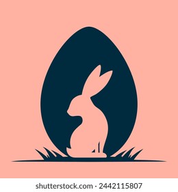 Easter bunny. Rabbit and egg. Easter illustration in simple style for Easter cards, banners, greetings and other projects.
