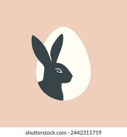 Easter bunny. Rabbit and egg. Easter illustration in simple style for Easter cards, banners, greetings and other projects.