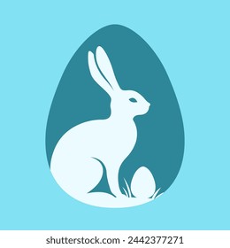 Osterhase. Kaninchen und Ei. Osterabbildung in einfachem Stil für Osterkarten, Banner, Grüße und andere Projekte.