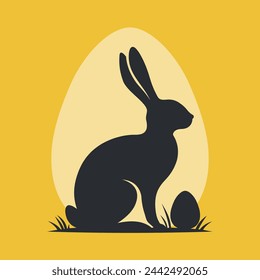 Easter bunny. Rabbit and egg. Easter illustration in simple style for Easter cards, banners, greetings and other projects.