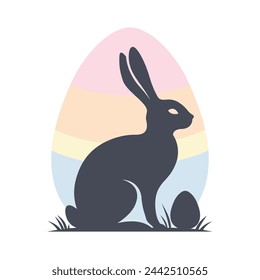 Easter bunny. Rabbit and egg. Easter illustration in simple style for Easter cards, banners, greetings and other projects.
