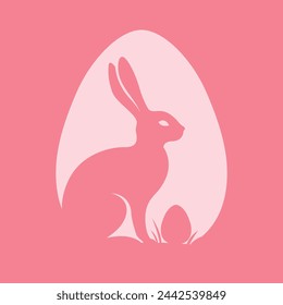 Easter bunny. Rabbit and egg. Easter illustration in simple style for Easter cards, banners, greetings and other projects.