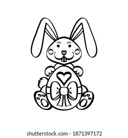 Easter bunny rabbit with egg isolated on white background vector illustration. Cute cartoon character.