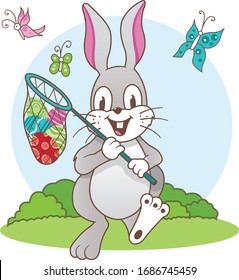 Easter bunny rabbit with eggs