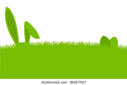 Easter Bunny Rabbit With Eggs in Fresh Green Grass