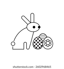 Easter bunny, rabbit, eggs linear style. Vector illustration