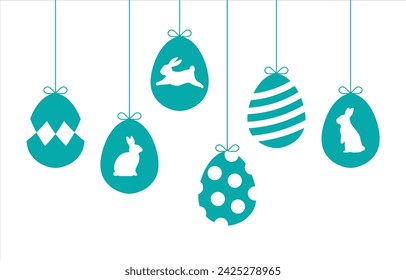 Easter bunny rabbit and eggs with pattern silhouette design ornament for seasonal holiday background decoration in modern minimal style vector illustration. 