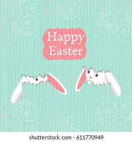 Easter bunny, rabbit hatched from egg shell .  Cartoon vector illustration eps 10