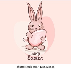 Easter bunny. Rabbit holds easter egg. Vector illustration