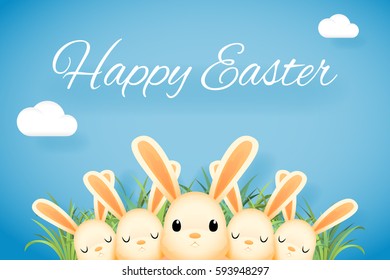 Easter bunny rabbit hole egg icon sky background template flat mobile design vector illustration