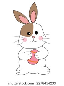Easter Bunny. Rabbit with a pink egg in its paws. Illustration vector animal for icons, stickers, postcards.
