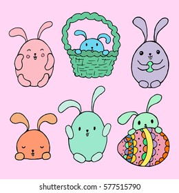 Easter bunny rabbit set. Black white vector illustration. Hand drawn sketch for posters, greeting cards, decoration, tattoo, print or t-shirt. For your design and buisness.