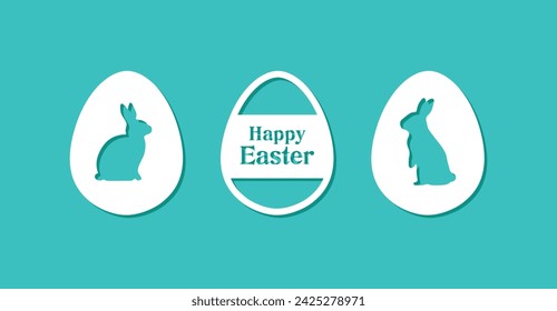 Easter bunny rabbit silhouette inside egg shape. Paper art design vector illustration for happy seasonal holiday decoration elements.