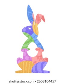 Easter bunny. bunny or rabbit silhouette with easter textured eggs inside vector icon isolated on white background.