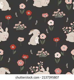 Easter bunny rabbit spring vector seamless pattern, digital repeating background for fabric, textile, wallpaper, scrapbook paper, stationery, surface design
