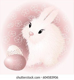 Easter Bunny Rabbit vector drawing, detailed hand drawn ester buny artwork, watercolor brush paint effect, no outline spring event hare and eggs illustration for a card or a postcard, dishes print