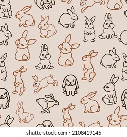 easter bunny, rabbits, animals vector chalk seamless pattern isolated on bright background. Concept for print, cards, textile