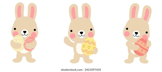 Easter bunny rabbits with baby chicks and Easter eggs, Welcome spring season,