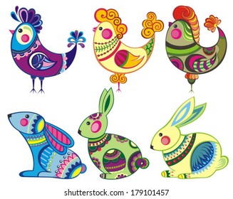 Easter bunny rabbits and chickens