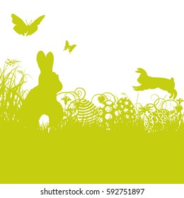Easter bunny, rabbits and easter eggs