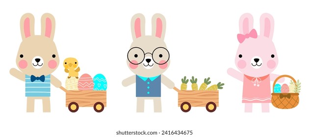 Easter bunny rabbits and Easter eggs, Welcome spring season, 