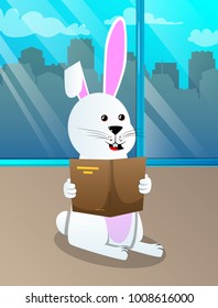Easter bunny reading a book. Vector cartoon character illustration.