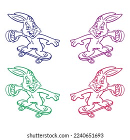 Die Osterblase radelt auf einem Skateboard, Vektorgrafik
