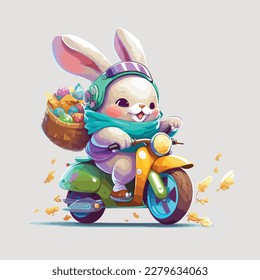 Caricatura de la moto de pascua en moto de conejo de Pascua adorable colorido