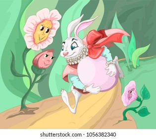 Easter Bunny running with egg