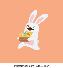 A Easter Bunny running with egg's basket.