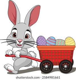 Easter Bunny Running With Eggs Trolley Vector