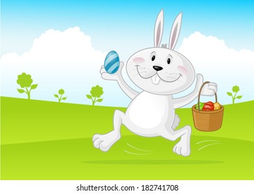 Easter Bunny running in the field.