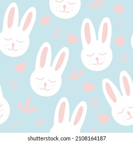easter bunny seamless pattern. hand drawn. cute baby print in trendy colors 2022