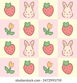 easter bunny seamless pattern, hand drawn bunny and strawberry seamless pattern