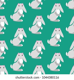 Easter bunny seamless pattern on the green background. Vector illustration