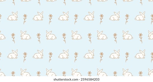 Easter Bunny Seamless Pattern Trendy Whimsical Cute Minimalistic Background. Vector Illustration