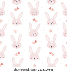 Easter bunny seamless pattern. White rabbit. Happy Easter. Vector illustration