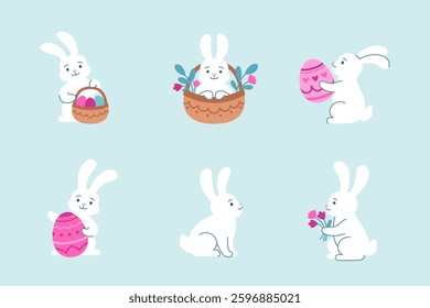 Easter bunny set. Cute rabbit vector set. Rabbit cartoon egg hunt.