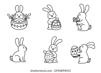 Easter bunny set. Cute rabbit vector set. Rabbit cartoon egg hunt.