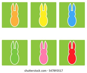 Easter bunny set design isolated vector illustration on green background.