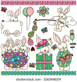 Easter bunny set digital elements