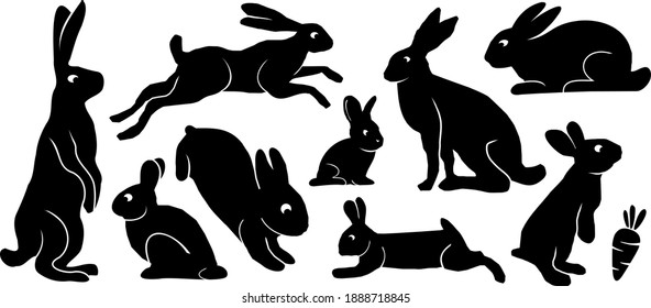 EASTER Bunny set graphic silhouette