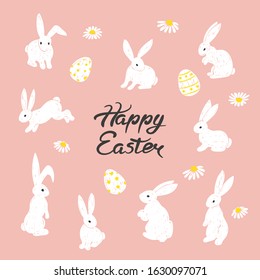 Easter bunny set. Hand drawn rabbits vector illustration.