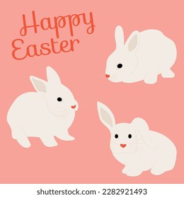 Easter Bunny Set and Happy Easter Lettering, Premium Vector