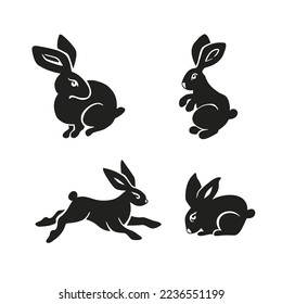 Conjunto de conejito de Pascua, silueta de conejo e ilustración de vector