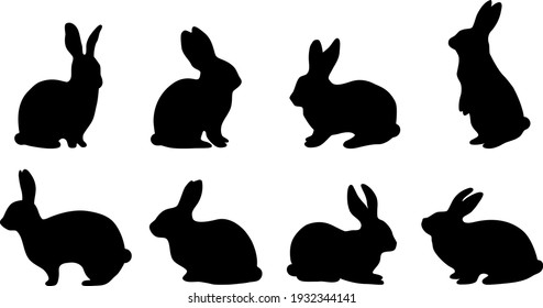 Easter bunny set. Rabbits shadow