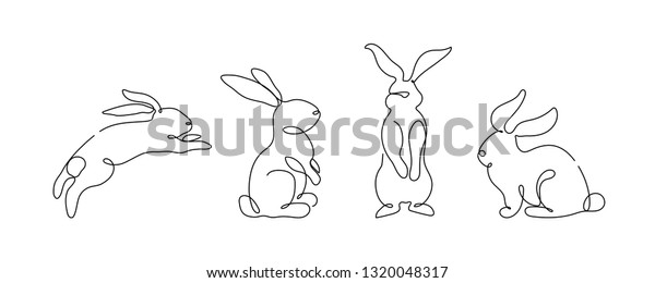 Easter Bunny Set Simple One Line Stock Vector Royalty Free