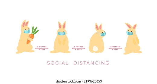 Juego de conejitos de Pascua, plantilla para tarjeta de saludo, afiche, pancarta. Icono plano de dibujos animados de ilustración aislado en fondo blanco.